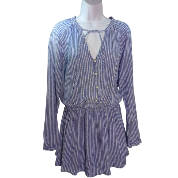 Rails Striped Summer Linen Dress Tiered Ruffle Skirt Sz Medium - Picture 4 of 12